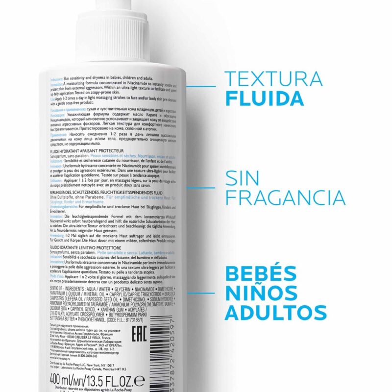 La Roche Posay Lipikar Fluido Hidratante x400Ml - Imagen 3