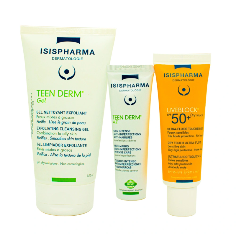 Isis Kit Teen Derm Az+ Teen Gel Limpiador + Obsequio Uveblock Dry Touch